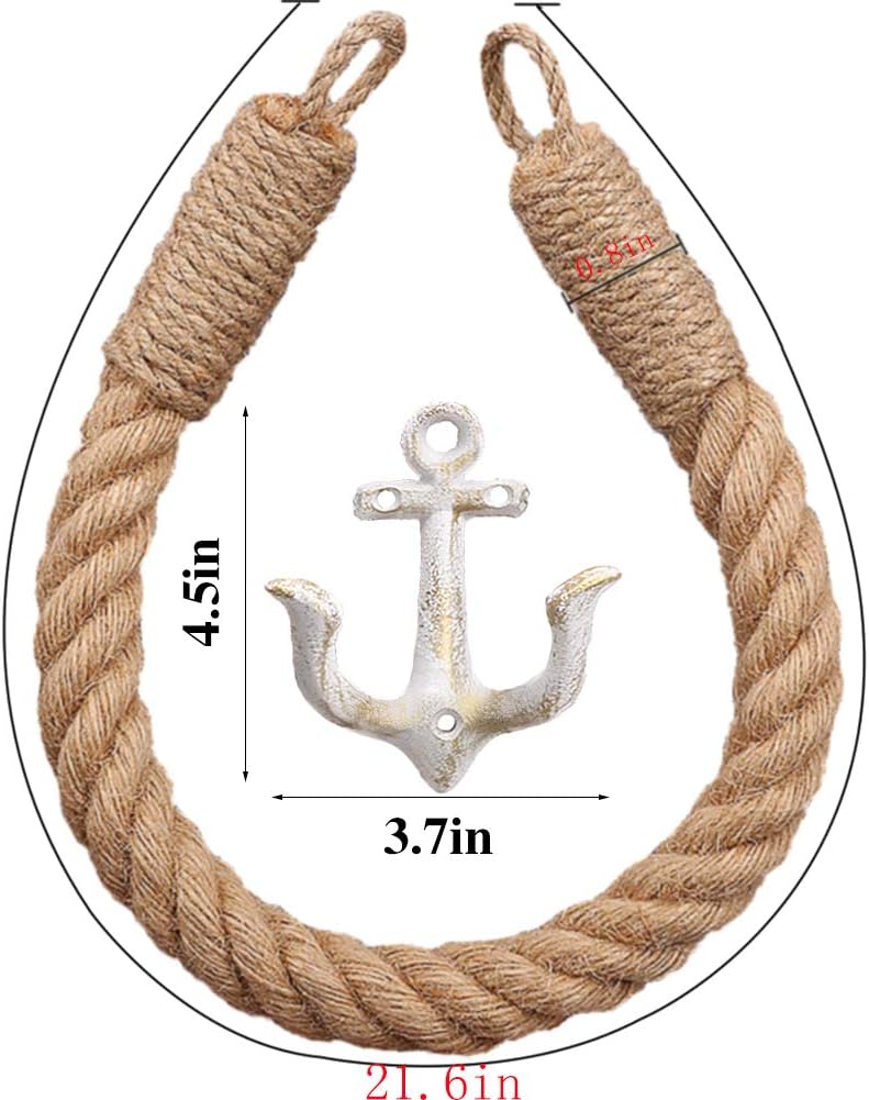 Amerla Nautical Anchor Toilet Paper Holder Rustic Industrial Wall-Mounted Towel Ring with Metal Hook for Bathroom Decor (White) - Image 1